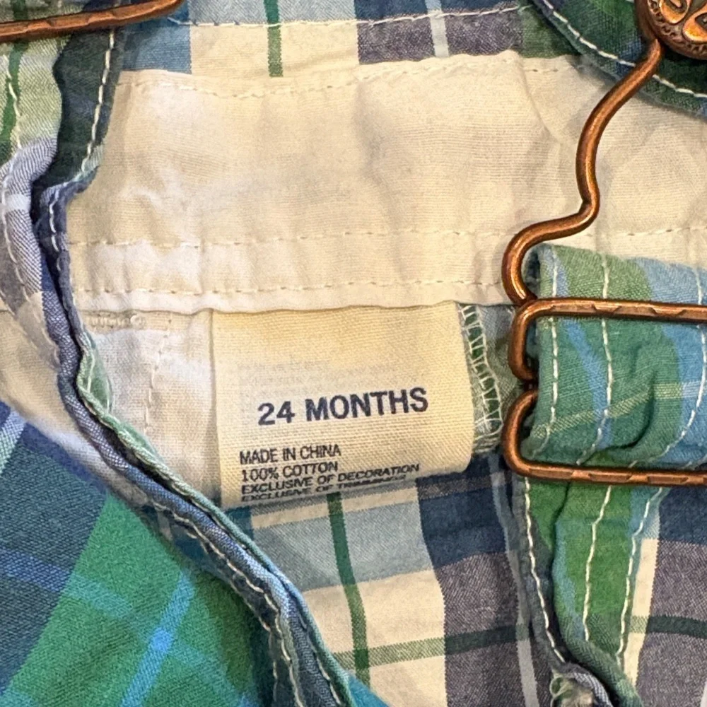 OshKosh B'gosh Green and Blue Plaid Overalls